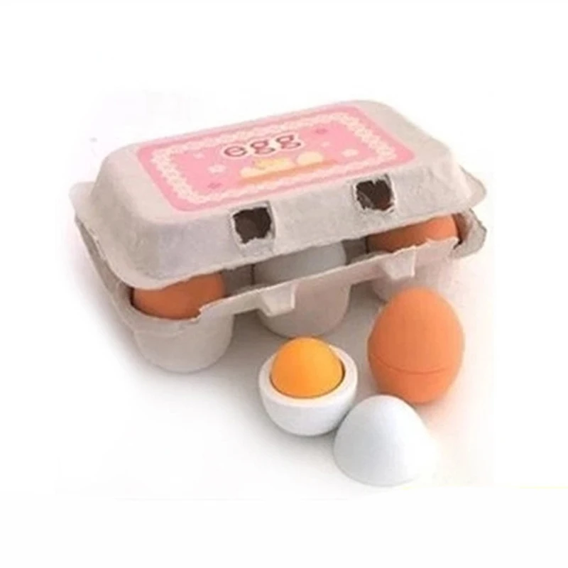 

6pcs/Set Kids Eggs Yolk Pretend Play Kitchen Food Cooking Baby Toy Wooden Fake Egg with Paper Box Toys for Children Gift