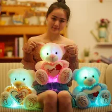 Светодиодный свет Teddy Bear Cute Bear Hug услышать плюшевые игрушки красочные светящийся животных световой плюшевые куклы, игрушки для детей подарок для детская