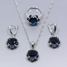 Простой цветок Синий Циркон 925 серебро Цвет Для женщин комплект ювелирных изделий Кольцо Размеры 6,#7,#8,#9,#10# подарочная упаковка T105