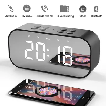 

Portable Bluetooth Speaker LED Mirror Alarm Clock LCD Display Wireless Music Player Stereo Temperature Bedroom Table Decor