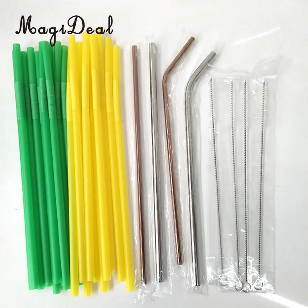 100pcs Flexible Straw with Reusable Stainless Steel Straw Clean Brush in Party DIY Decorations