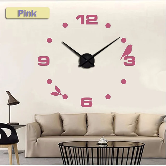 Muhsein Factory новые современные DIY кварцевые настенные часы с черной кошкой и птицей домашний декор Orologio Muro креативные настенные часы для гостиной - Цвет: pink
