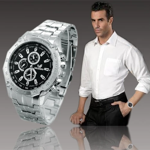 Новые Брендовые мужские часы ORLANDO, кварцевые Серебристые наручные часы из нержавеющей стали, мужские классические деловые часы Hour masculino