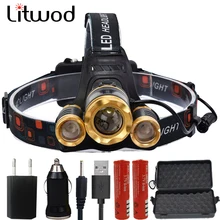 Litwod z10 светодиодный головной светильник 12000 люмен чипы T6/2* Q5 налобный фонарь светодиодный Лампа вспышка светильник головной Фонарь налобный фонарь аккумуляторной батареи для кемпинга светильник