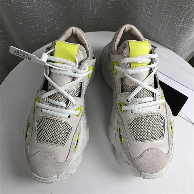 2019 Turnschuhe Frau Frühling Dicken gebunden Mischfarbe Beiläufige Kappe Flatform Grey Kreuz Trainer Mesh Boden Air Schuhe yellow Neue Green Runde SIrAaI