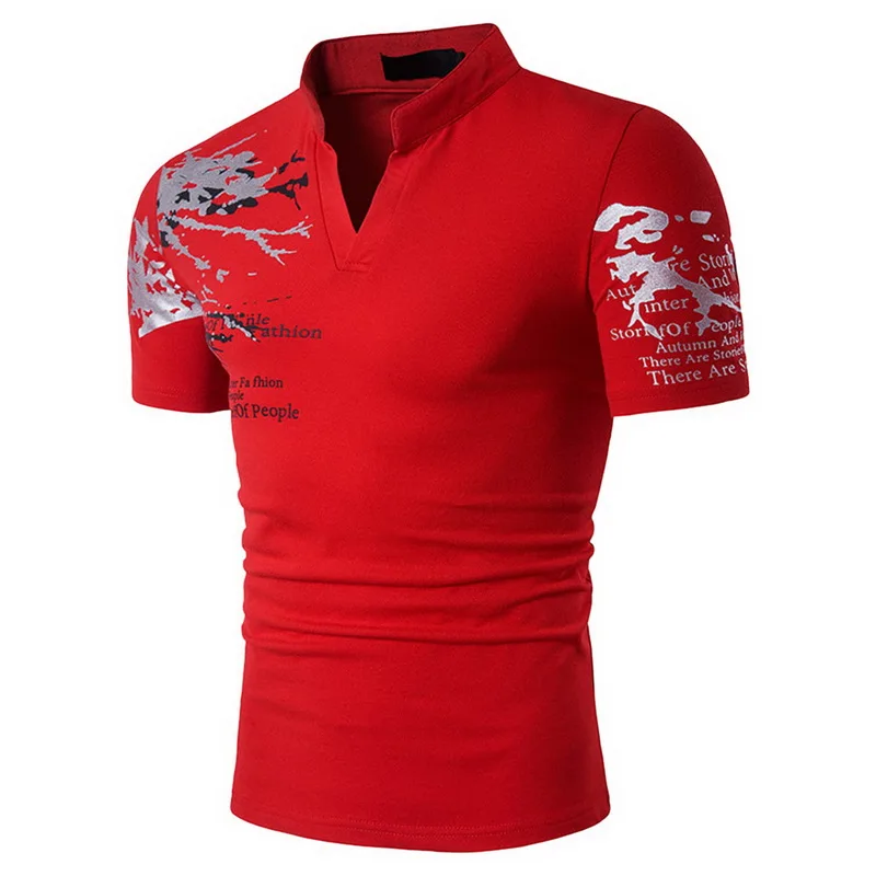 Мужская футболка для бега летние футболки с v-образным вырезом и буквенным принтом с короткими рукавами мужские фитнес-колготки баскетбольные теннисные Топы - Цвет: Красный