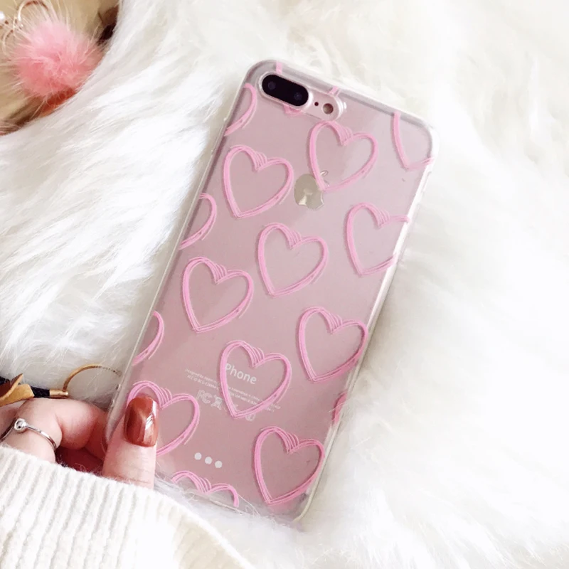 Чехол для телефона LOVECOM для iPhone 11 Pro XS Max XR XS X 6 6S 7 8 Plus Love Heart из мягкого термополиуретана Ультратонкий Прозрачный чехол для задней панели телефона в подарок