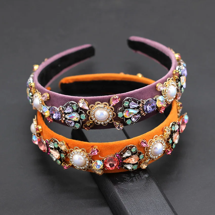 

Baroque geometric rhinestone nightclub dance party hair accessories Baroque fashion reception luxury color headband 757