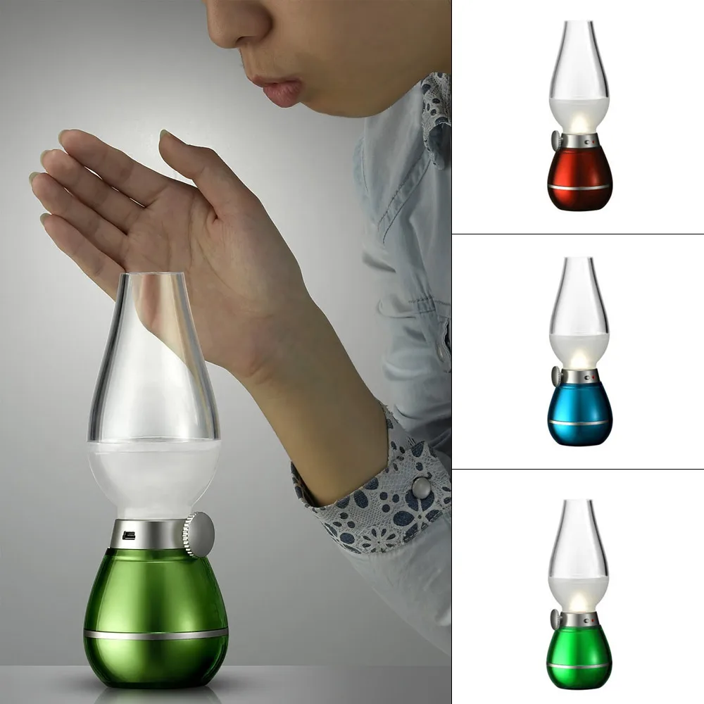 3 led retro lamp lamps novelty lighting usb rechargeable blowing kerosene adjustable blow on off