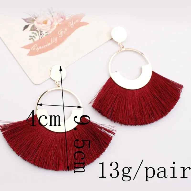 New-Fashion-Tassel-Earrings-For-Women-2018-Boho-Big-Pompom-Drop-Fringed-Earrings-Black-Red-Wedding