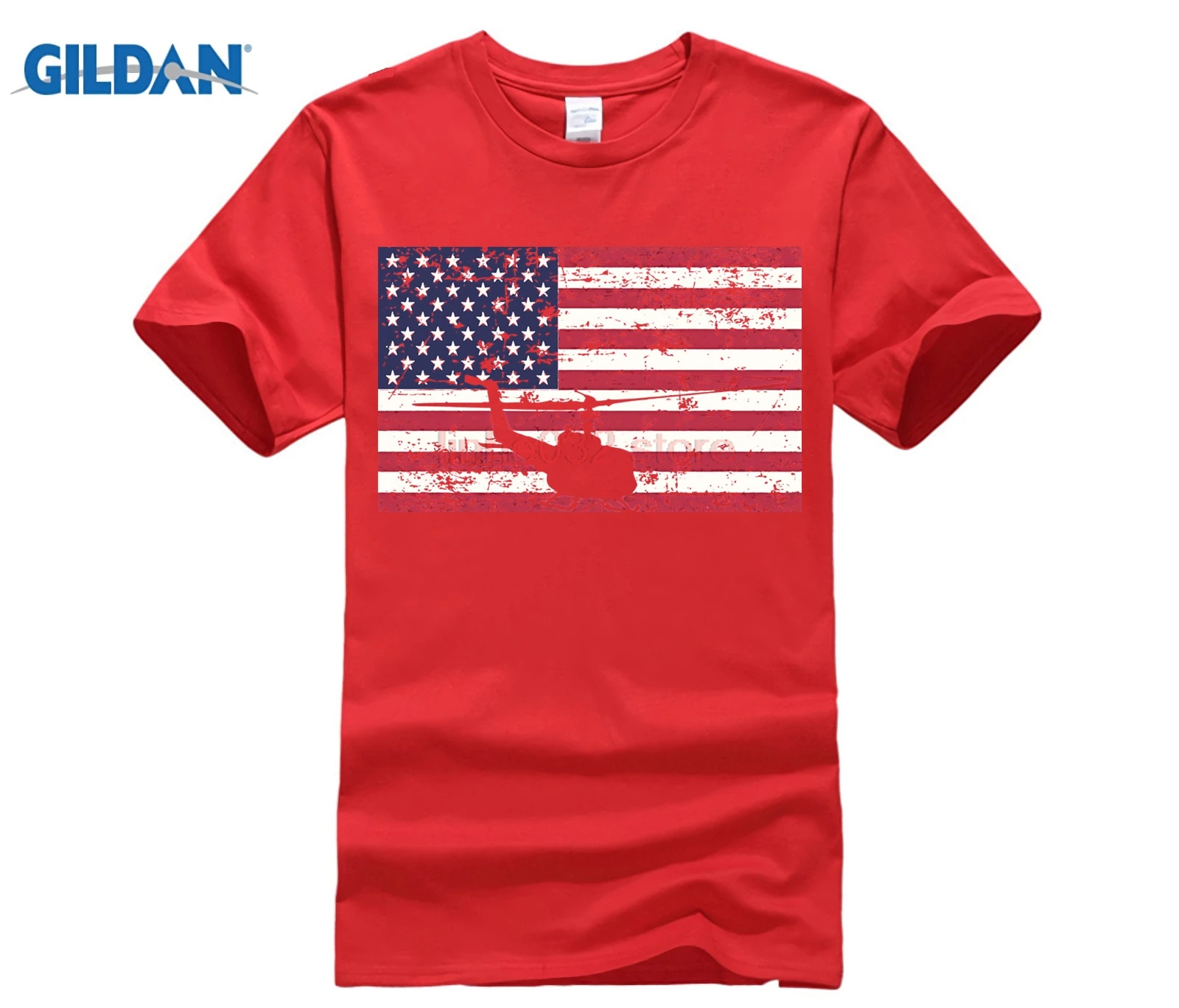 Bell UH 1 Huey Patriotic USA American Flag T Shirt Cool Funny T Shirt