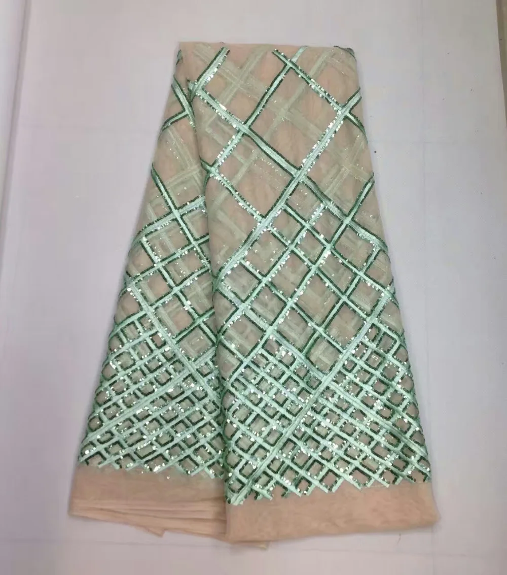 

5yards CL022 green sequin paillette embroidery floral african lace fabric for party/sawing/fashion design