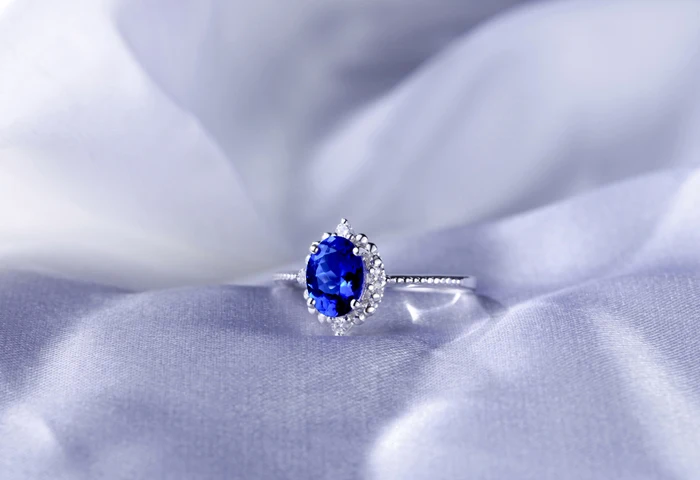 Caimao 1.28ct Violet Blue Tanzanite Diamonds 14k Gold Engagement Wedding Ring