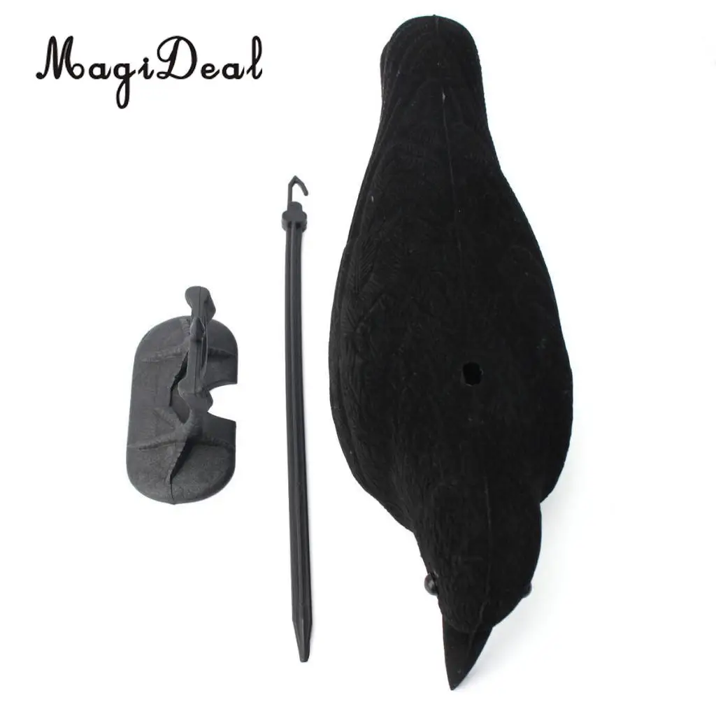 MagiDeal Durable Garden Flocked Hard Plastic Black Crow Hunting Decoy Raven Halloween Prop for Shooting Home Yard Field Decor