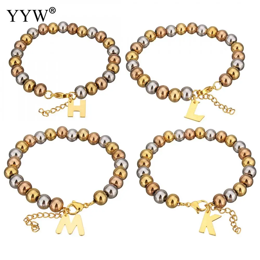 Нержавеющая сталь Jewelry браслет алфавит от A до Z письмо Шарм браслет круглый бисером Браслеты для женщины Для мужчин пару подарки