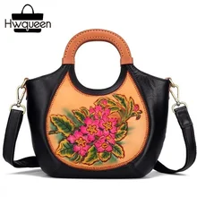 Винтажная женская сумка из натуральной кожи с гравировкой в виде цветка в китайском стиле, женская сумка с верхней ручкой на молнии, женская сумка на плечо ручной работы
