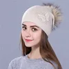 Xthree new Rhinestone embroidery Winter Wool Knitted Hat for Women Beanie Skullie Warm Cap Real Fur Pom Gorro Female Cap 1