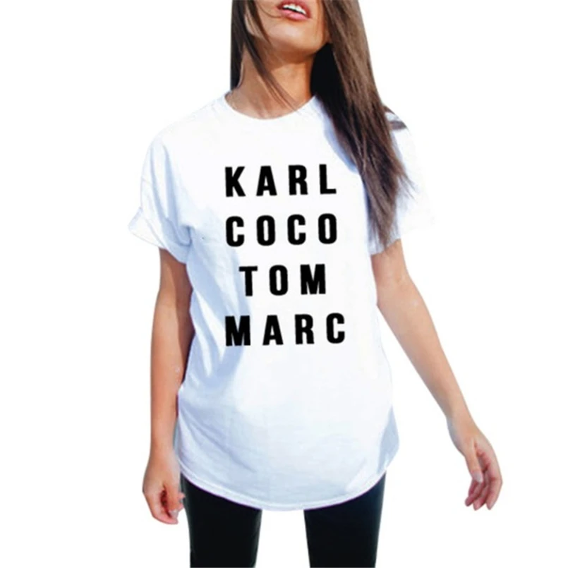 

Plus size Women Shirt Punk Summer Letter Print Tee White Cotton T shirt karl coco tom marc Fashion Short Sleeve T-Shirts Female