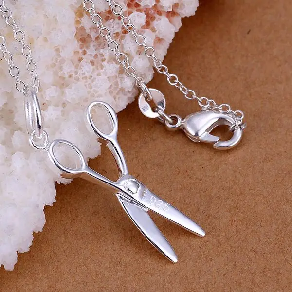 

P102_2 Lovely Silver Plated Pendants For Women Wholesale Free Shipping 925 Charm Christmas Fashion Jewelry Scissors Necklaces