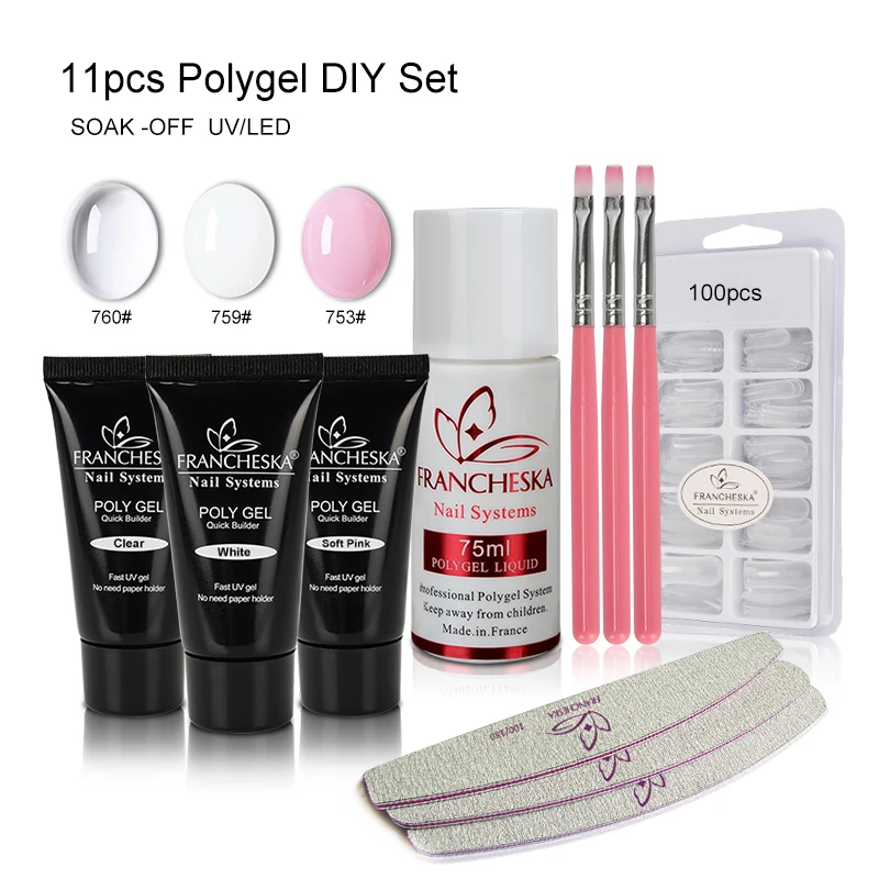 

Francheska 35ml Poly Gel Set UV Builder Polygel Fast Dry Nail Art Tool Design with Quick Building Mold Tip lacquer slip solution