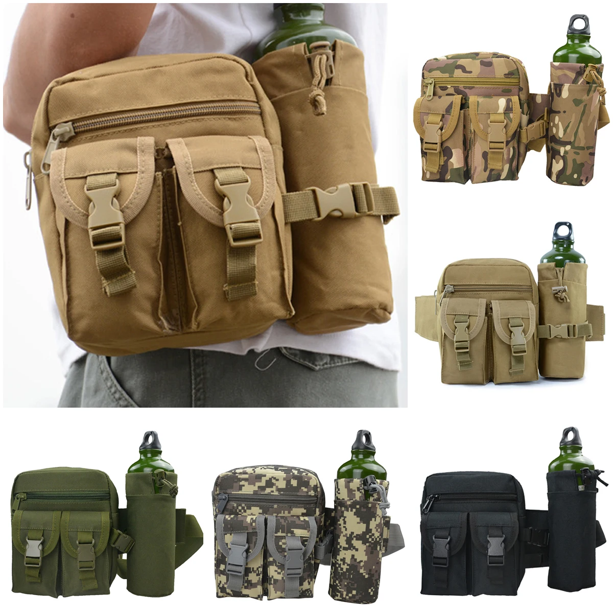 

Tactical Waist Bag with Molle Water Bottle Pouch, Military Army Waist Bags for Outdoor Climbing Hunting Cycling Sports