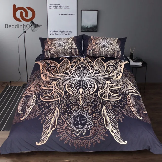 BeddingOutlet Lotus Bedding Set Queen Size Flower Bohemian Duvet Cover
