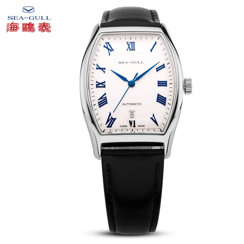 

Seagull Dress Watch Tonneau Shape Automatic Self Wind ST18 Movement Roman Numerals Leather Strap Mechanical Men's Watch 849.402