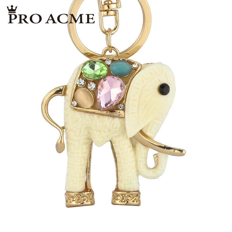 

Pro Acme Resin Technology Elephant Key Chain Alloy Animal KeyChain Crystal Key Ring Women Bag Charm Car Key Holder PWK0587