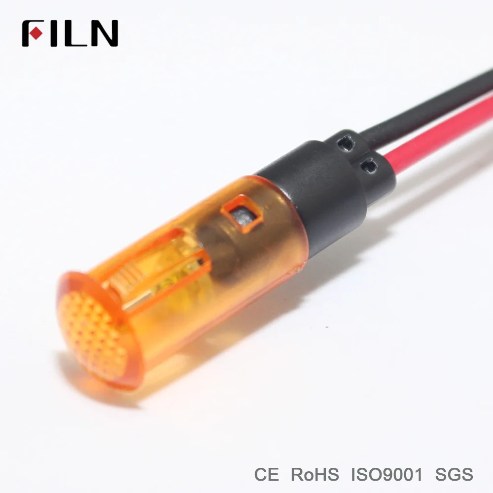 FILN 8 мм, 120 В, 220 В, 12 В, мини пластиковый светодиодный индикаторный светильник, красный билуэ, зеленый, белый, аварийная сигнальная лампа с проводом