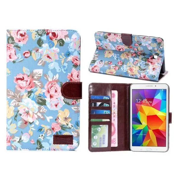 

Fashion Floral Print Pattern Leather Case Book Cover for Samsung Galaxy Tab 4 7.0 T230 Wallet Stand Tablet Case Free Screen Film