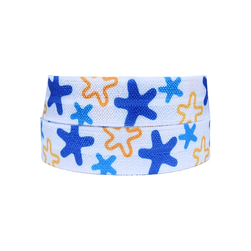 

Free shipping sea star printed nautical summer theme fold over elastic, 5/8" heat transfer foe for kids DIY