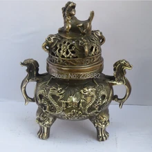 Рождественские украшения для дома+ собирать китайская старая медь Резные 3 фута 2 Дракон Крышка в виде льва ладан горелки, Китайский Кадило