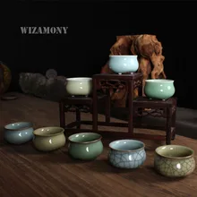 WIZAMONY 8 шт. Китайский Longquan Celadon фарфоровые КИТАЙСКИЕ чашки и чайное блюдце чаша для чая 60 мл китайский заварочный чайник Celadon Crackle чайные чашки