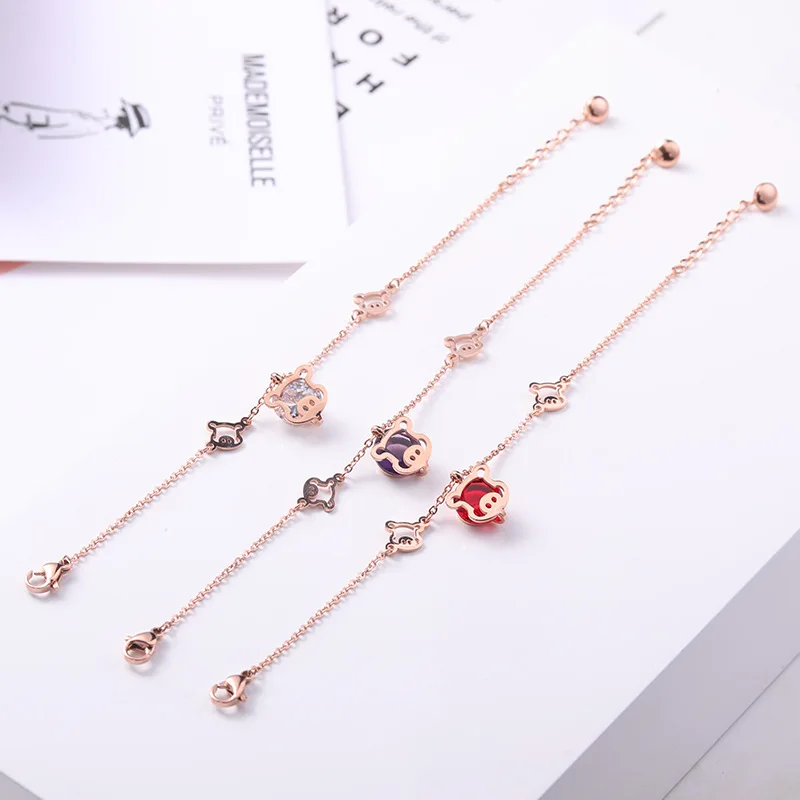 

2019 Golden Pig Zodiac Bell Red Rope Charm Bracelet , Titanium Steel Rose gold color Cute piggy Fortune Hand Jewelry