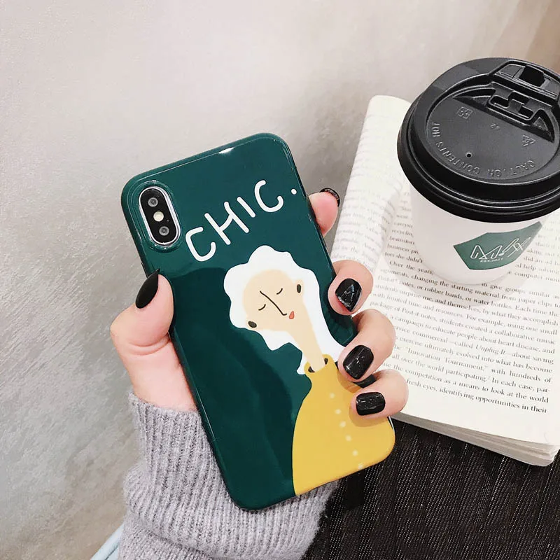 

Cute Girl illustration Phone Case For iphone X XS XR XS Max Case For iphone 6 6s 7 8 plus Cover Fashion Flower Glossy Soft Cases