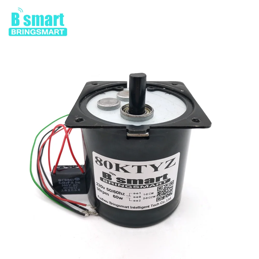 

Bringsmart 80KTYZ AC Motor 220V Motor Micro Slow Speed Machine 60W Permanent Magnet Synchronous Motor 30rpm Reduction Motor