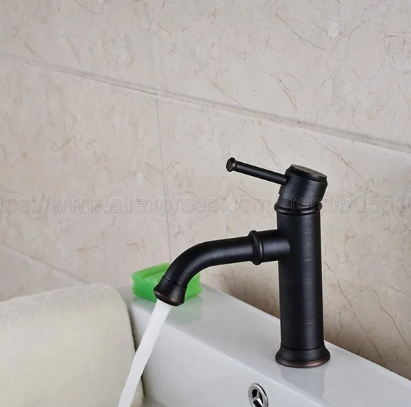 Bathroom Black Oil Rubbed Brass Basin Faucet Single Handle Bathroom Sink Faucet Cold and Hot Mixer Water znf286