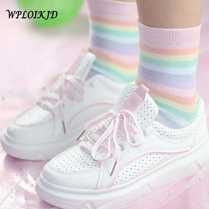 [WPLOIKJD] Молодежные красивые радужные носки Kawaii для девочек удобные элегантные в