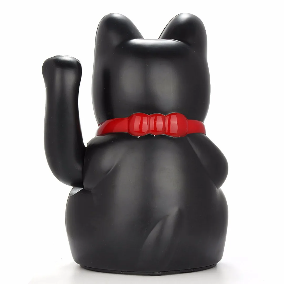 Black 17.85cm 7inch Big Feng Shui Beckoning Cat Wealth Fortune Lucky Waving Kitty Decor