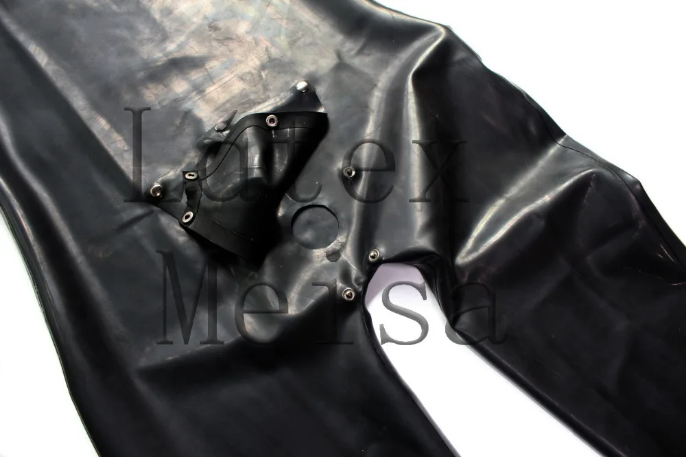 Новинка, тяжелый черный латексный комбинезон Zentai толщиной 0,6 мм с молниями на плечах и отверстиями для пениса и гульфиком для мужчин