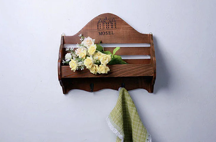 

1PC Wall Shelf Key Wall Hanger for Bathroom Wall Decor Shelves Wooden Storage Rack Shelves with Hooks Clothes Hanger EJL 048