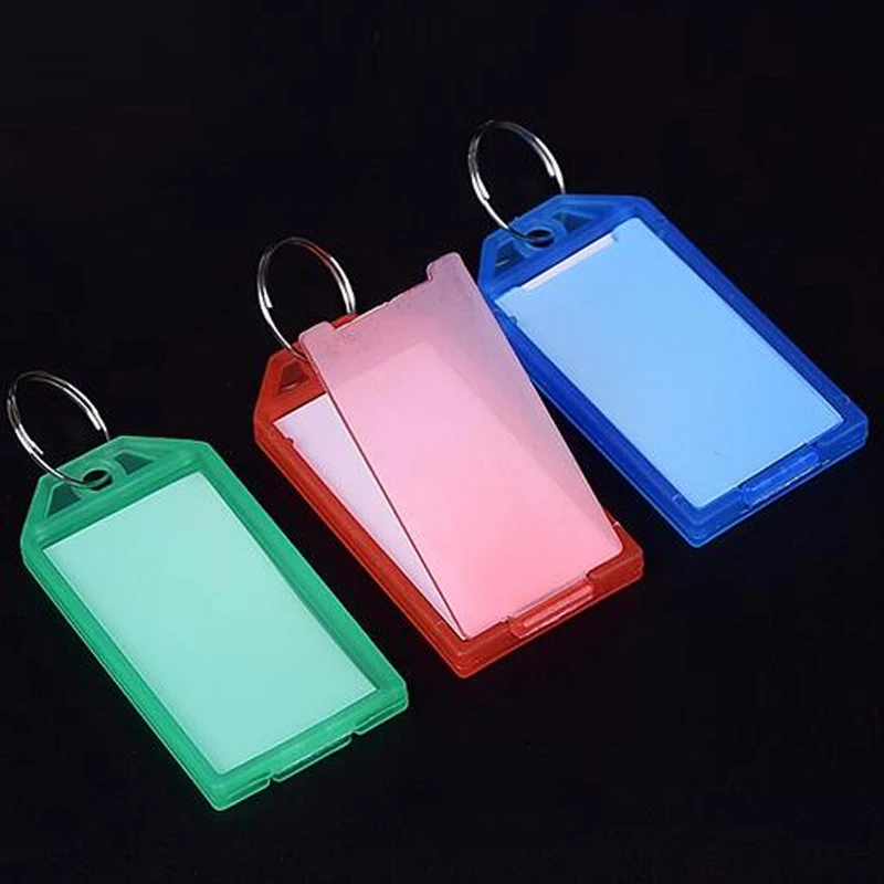 

New 50pcs Metal Ring Colorful Plastic Key Fobs Luggage ID Card Name Label Tag Keyring Keychain Classification Key Chains