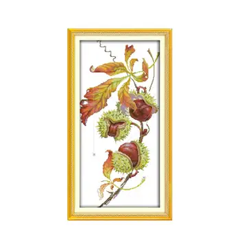 

Chestnut Tree Patterns Cross Stitch Kits Embroidery Needlework Sets 14CT Chinese DIY Printed Cross Stitch Kits Home Wall Decor