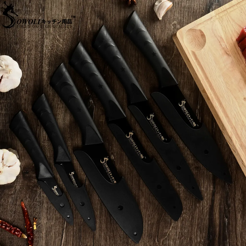 Sowoll Превосходное качество 7Cr17 набор кухонных ножей из нержавеющей стали ножницы Держатель ножей японские кухонные ножи инструменты 8 шт. набор