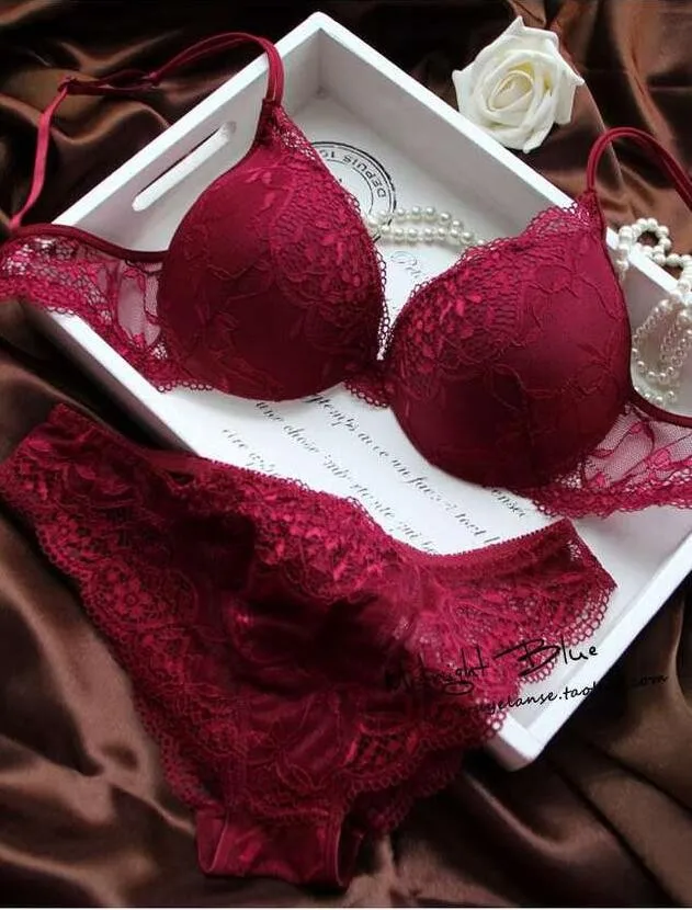 6 Colors Set Push Up Solid 32A-38C Bra Women Deep V Lace Decro Underwire Outfit Sexy Lace Bra Set For Free Shipping underwear sets sale