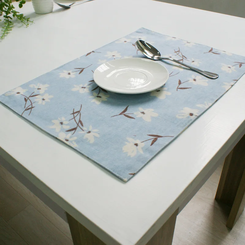 Fashion Placemat Leaves Flower Cotton Linen Pink Blue Dining Table