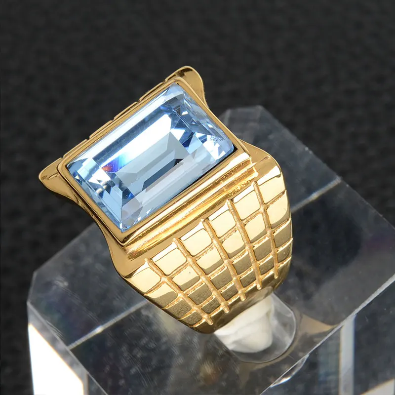 Высококачественные титановые кольца из нержавеющей стали для мужчин/женщин, цветные кольца из камня 24 k золотого цвета, обручальные кольца, новинка - Цвет основного камня: sky blue