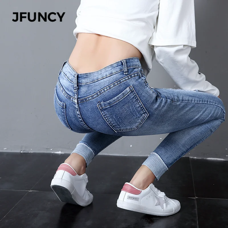 JFUNCY весенние Стрейчевые Узкие повседневные джинсы, женские обтягивающие джинсы, женские узкие брюки, женские брюки длиной до щиколотки