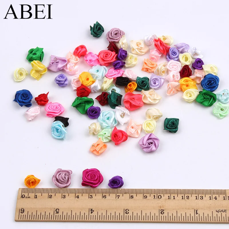 300pcs Multicolor Mini Satin Ribbon Rose Heads for Crafting and Decoration