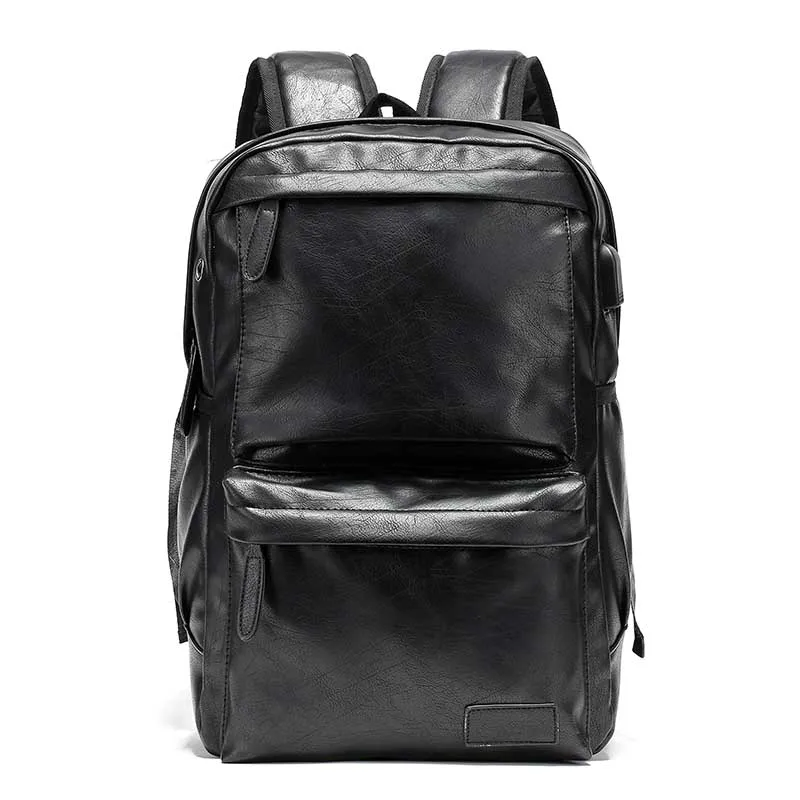 

Men's PU High Quality Fashion Casual Student College Bag Large Capacity Travel Bag Solid Color Retro Laptop Backpack Hot Sale